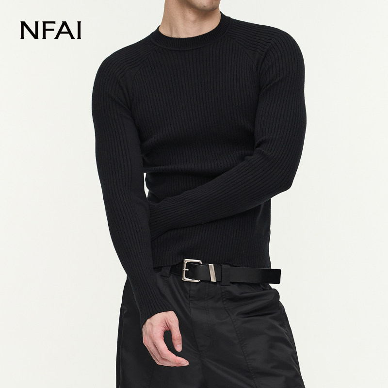 NFAI 黑/灰/蓝/银/紫 坑条针织长袖 修身剪裁/舒适穿着/亲肤不扎