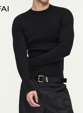 NFAI 黑/灰/蓝/银/紫 坑条针织长袖 修身剪裁/舒适穿着/亲肤不扎