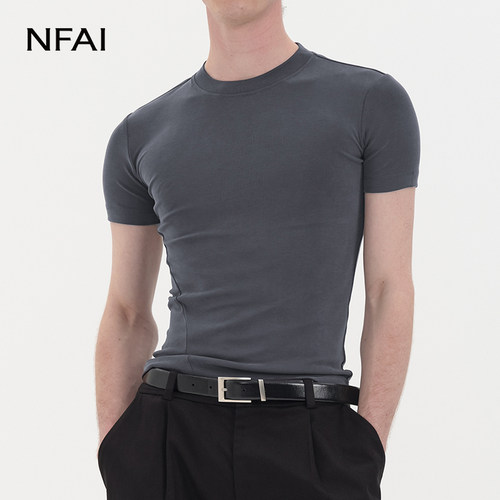 NFAI 26SS 砂洗紧身短袖 丝绒触感/舒适弹力/修饰身形