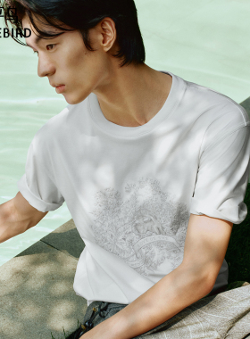 【苏绣联名】太平鸟男装T恤重磅宽松短袖圆领老钱风白色半袖