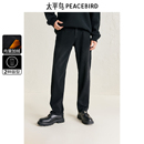 太平鸟男装牛仔裤冬季雪尼尔加绒保暖复绒黑色休闲复古牛仔裤潮