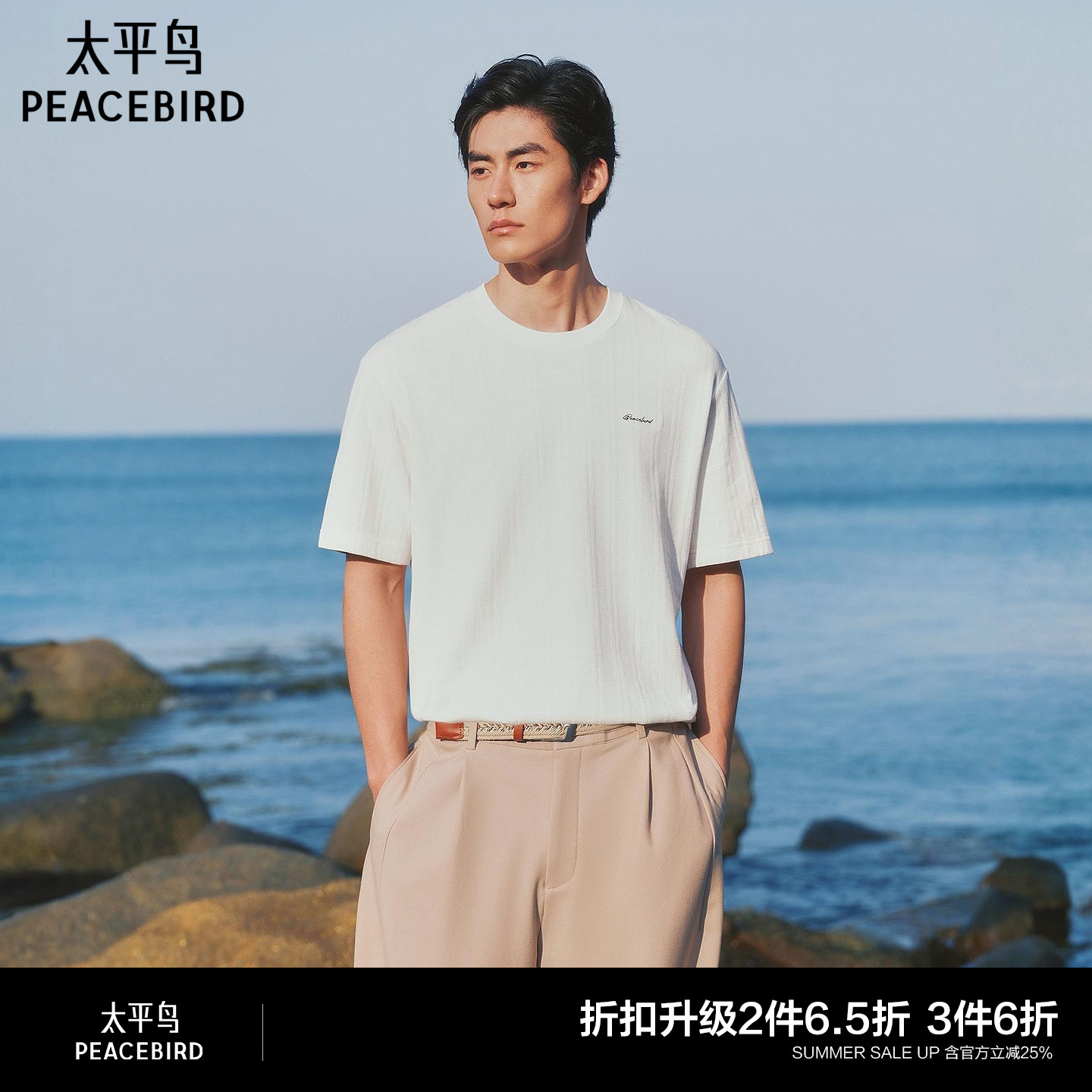【提花】太平鸟男装纯色肌理感重磅短袖T恤2026夏新款老钱风半袖