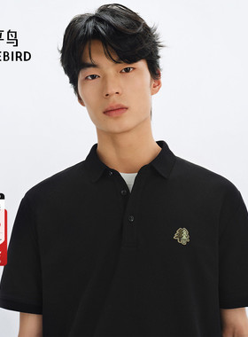 【速干】太平鸟男装 40支黑色POLO衫男夏季潮流美式翻领短袖t恤