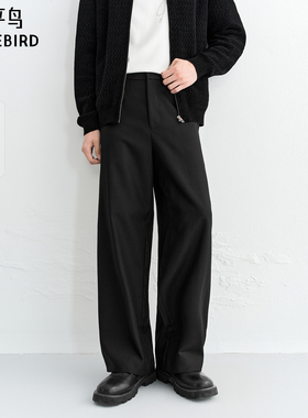 【商场同款】太平鸟男装休闲裤25冬季新款纯羊毛直筒裤 B1GAF4B37