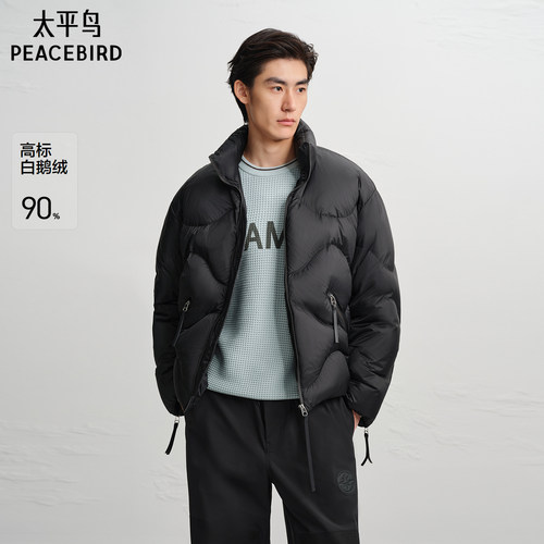 太平鸟男装 OAMC联名面包服潮流黑色羽绒服后背字母印花外套