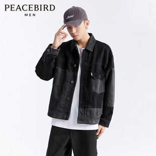 太平鸟男装 拼色牛仔夹克男外套B1BJC3214