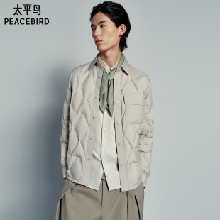 保暖口袋外套灰色防寒服男 式 太平鸟男装 鹅绒羽绒服男衬衫