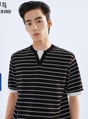 【商场同款】太平鸟男装T恤26春新款亨利领假两件长袖 B1EEG1230