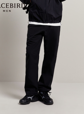 太平鸟男装2025秋款黑色潮流户外机能风直筒工装休闲裤b2gld3303