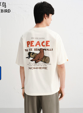 【Jonas联名】太平鸟男装 重磅刺绣宽松白色短袖T恤男B2CNF3201