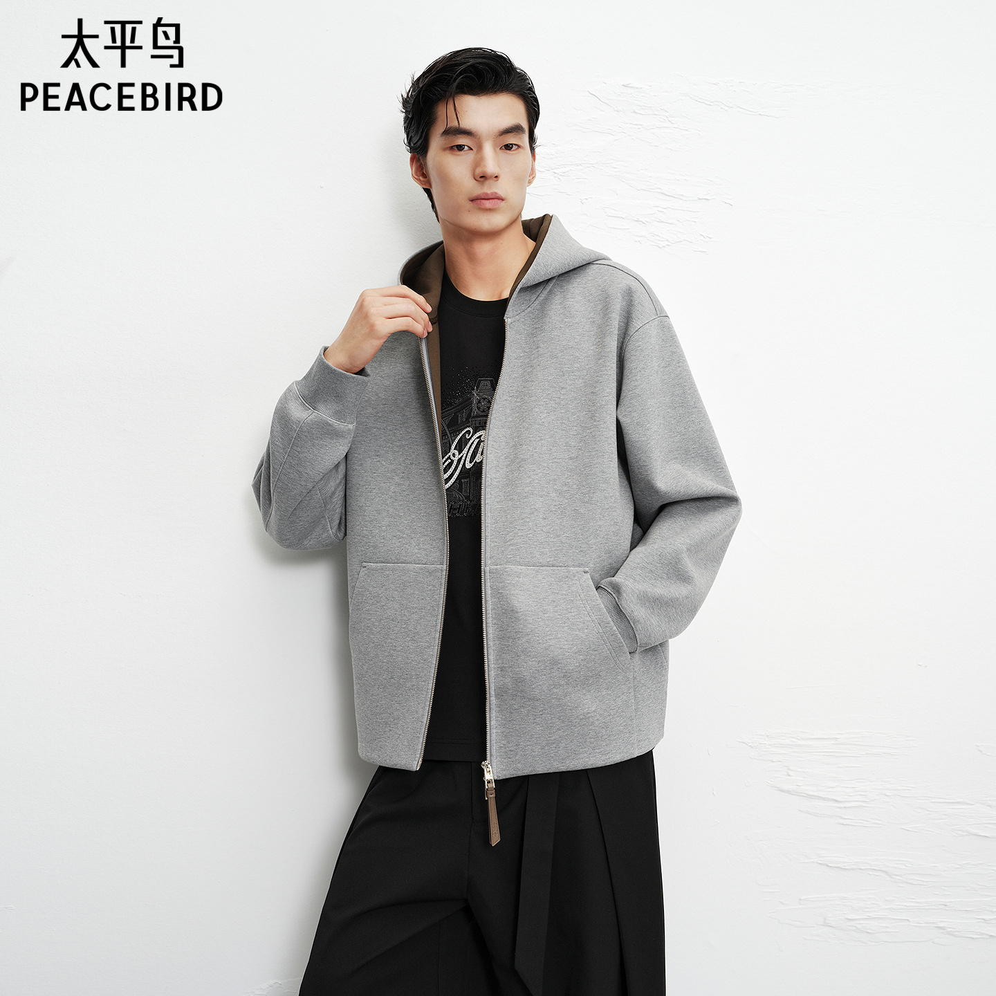 【商场同款】太平鸟男装 休闲卫衣重磅撞色连帽男士卫衣B1CRF4282