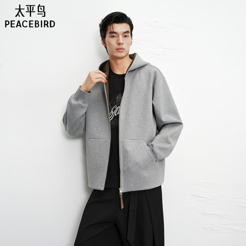 【商场同款】太平鸟男装 休闲卫衣重磅撞色连帽男士卫衣B1CRF4282