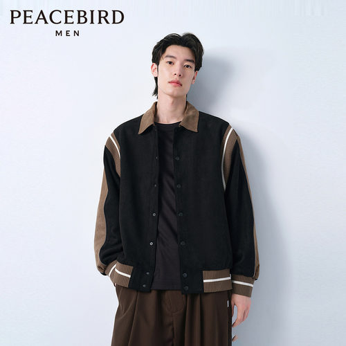 太平鸟男装仿麂皮绒夹克潮棒球服
