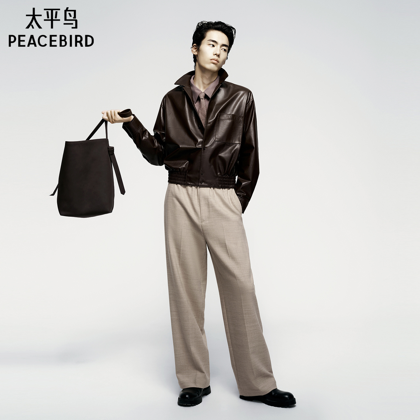 【商场同款】太平鸟男装休闲裤25冬季新款直筒绵羊毛 B1GBF4C10