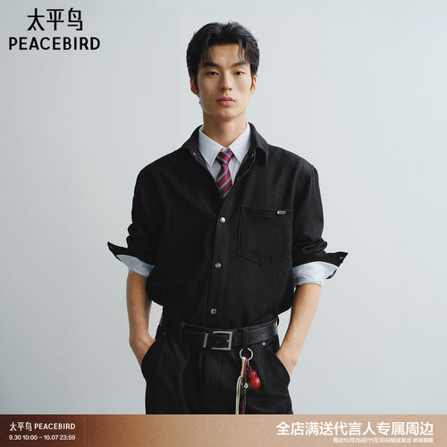 太平鸟男装 休闲衬衫潮流后背刺绣秋季品质舒适时尚休闲长袖衬衫