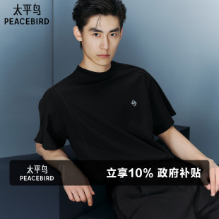 重磅 白色半袖 太平鸟男装 T恤夏宽松分割线体恤时尚 肌理感短袖