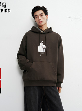 【商场同款】太平鸟男装 潮流美式套头连帽宽松卫衣男B2CRF4131+