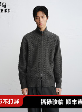【商场同款】太平鸟男装 灰色毛衫男潮流开衫立领针织衫B1EAF4636