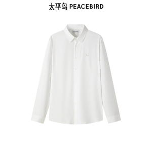 太平鸟男装 休闲衬衫刺绣精致商务休闲秋季斯文长袖白衬衫