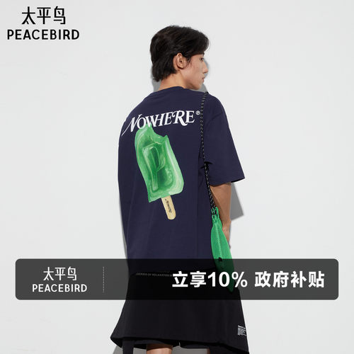 太平鸟男装速干凉感短袖T恤夏季宽松潮流休闲印花体恤衫