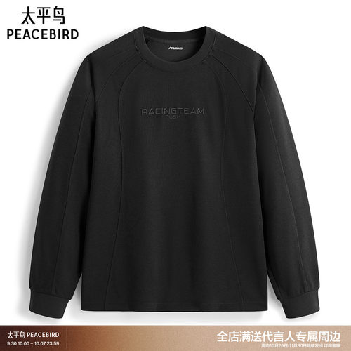 【商场同款】太平鸟男装T恤26羊毛莫代尔宽松刺绣长袖 B2CPG4122