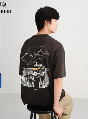 【Jonas联名】太平鸟男装 美式潮流背后印花短袖T恤男B2CNF3205