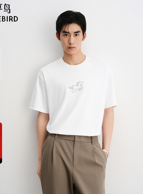 【商场同款】太平鸟男装高弹力短袖T恤秋新款刺绣体恤衫B1CNF3122