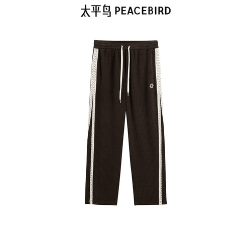 太平鸟男装 休闲裤男冬季灯芯绒直筒条纹潮流美式拼接抽绳卫裤