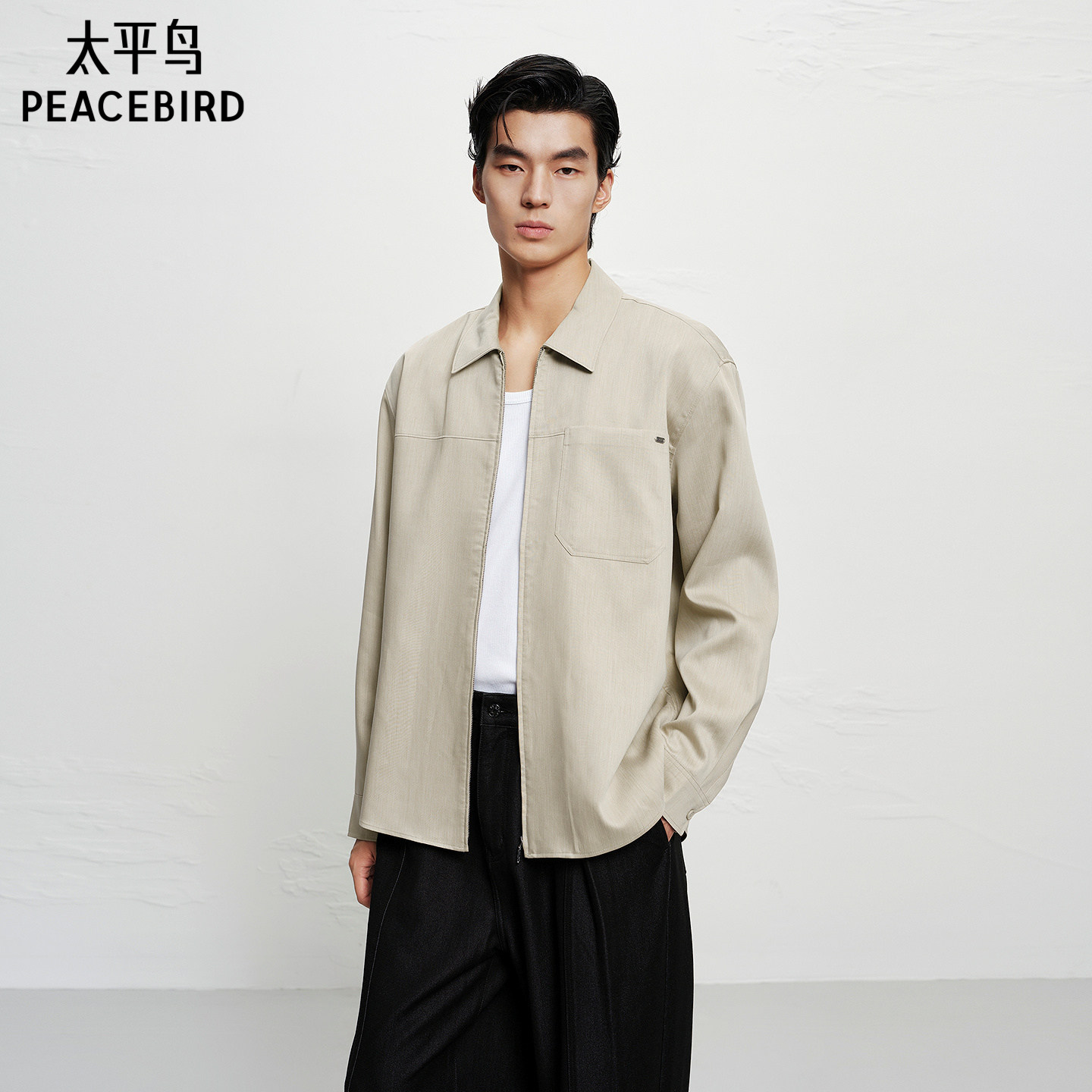 太平鸟男装 时尚休闲衬衫男士外穿式工装衬衣老钱风通勤外套
