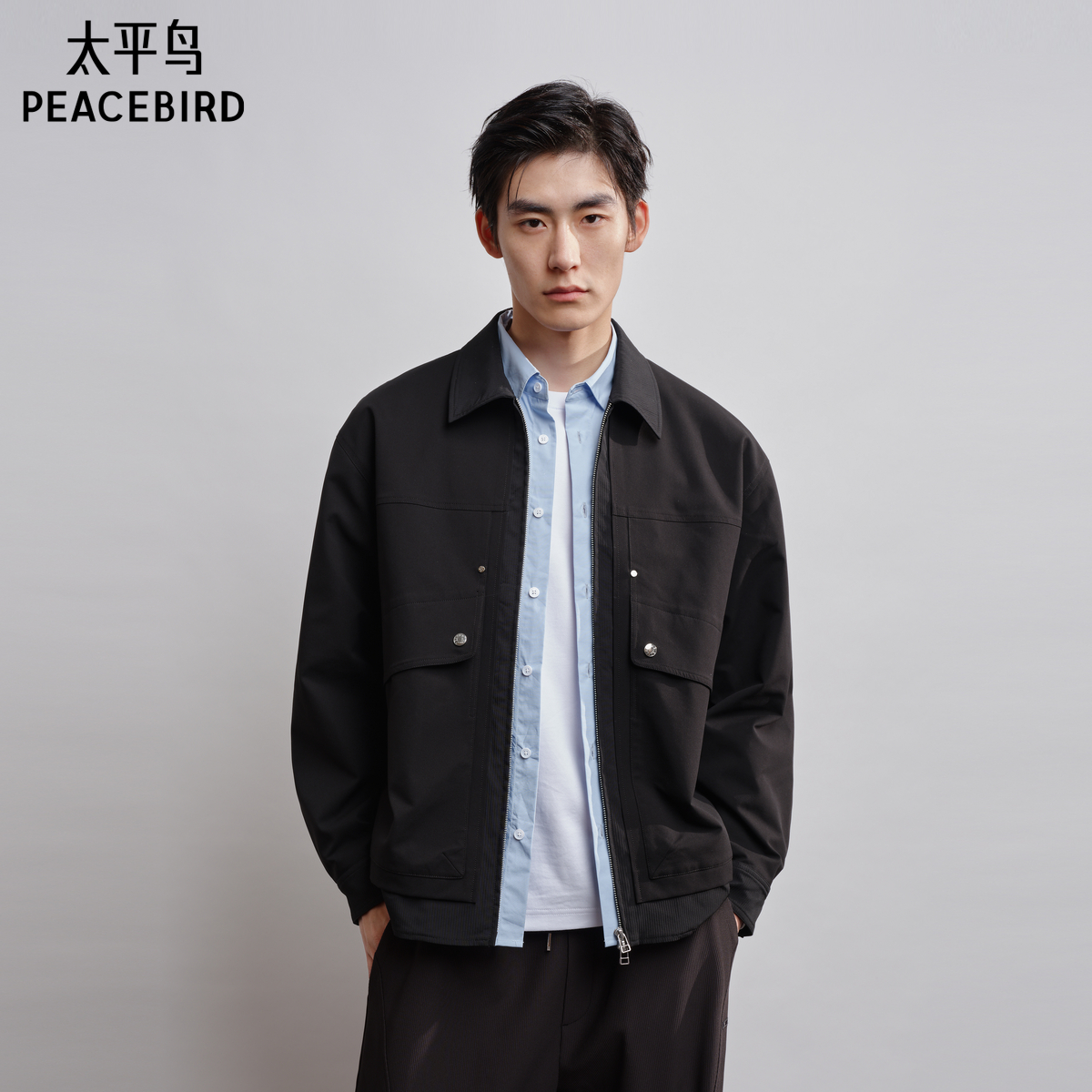 太平鸟男装翻领商务行政夹克