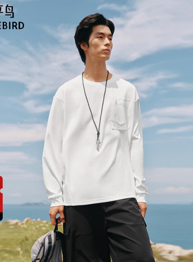 【商场同款】太平鸟男装 休闲T恤纯色重磅男士长袖T恤 B2CPF3272