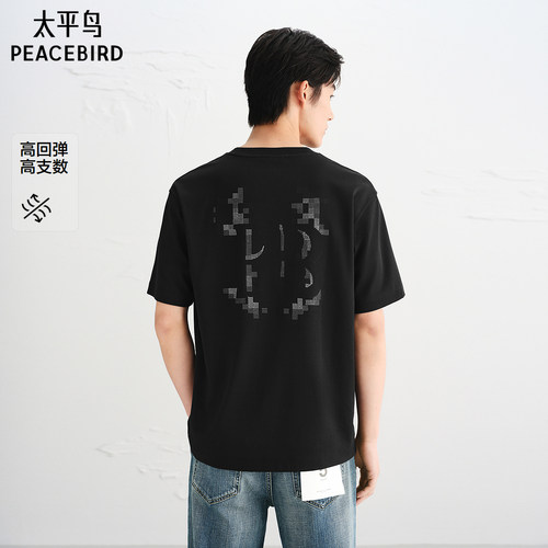 太平鸟男装高弹力短袖T恤刺绣体恤衫夏季短袖高支重磅百搭上衣