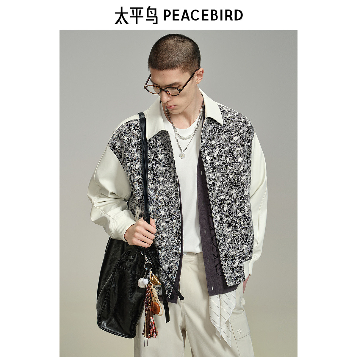 太平鸟男装 休闲夹克时尚经典舒适茄克衫棒球服皮夹克绣花夹克潮