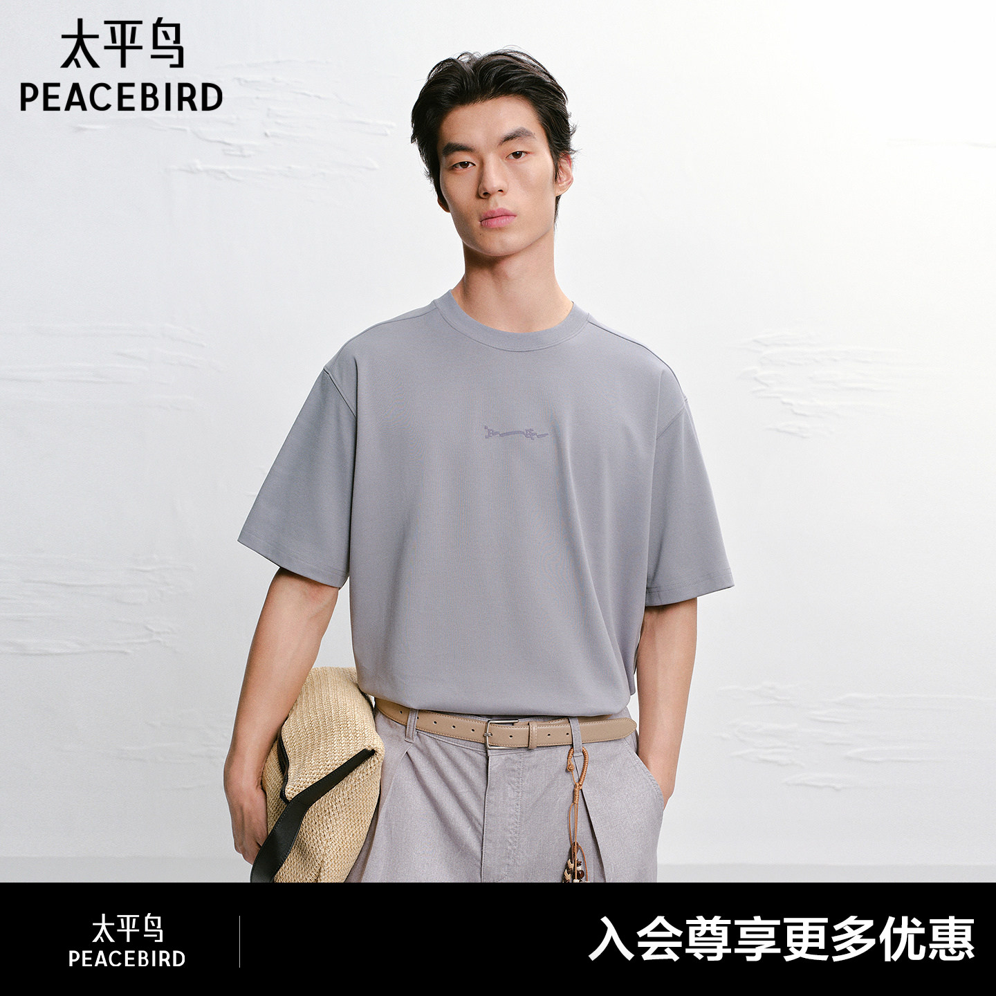 【商场同款】太平鸟男装T恤26夏季宽松阔版刺绣短袖潮 B1CNG2217#图片