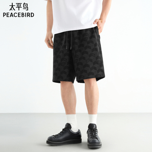 休闲裤 印花五分裤 25夏新款 满版 潮 宽松直筒运动中短裤 太平鸟男装