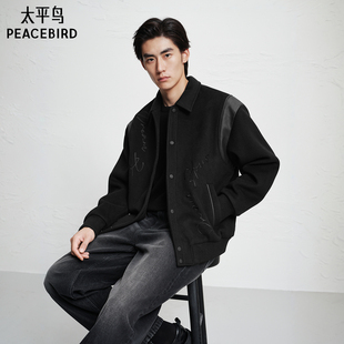 太平鸟男装 ong联名合作系列黑色翻领夹克外套男 Daria