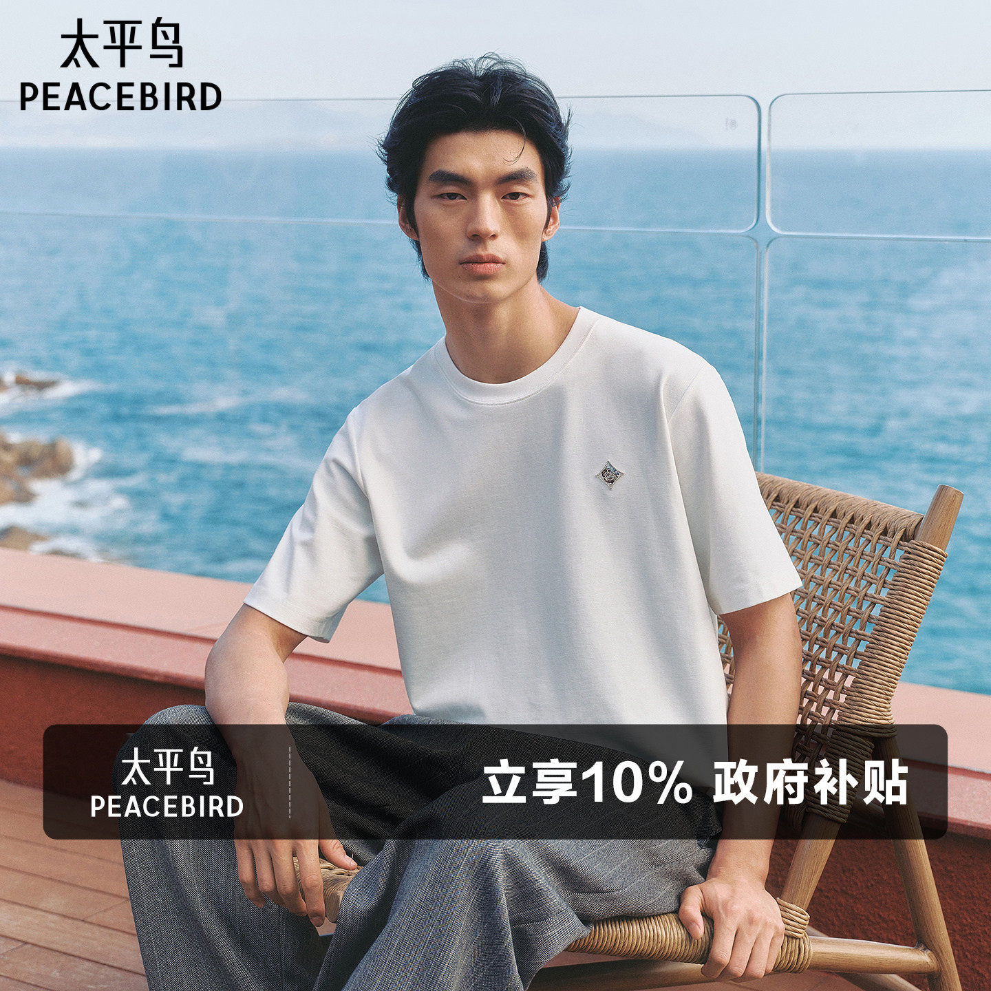 【肌理感】太平鸟男装情侣纯色短袖T恤2026夏季新款刺绣logo半袖