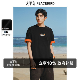 重磅刺绣短袖 太平鸟男装 T恤夏宽松圆领情侣体恤 晚心联名