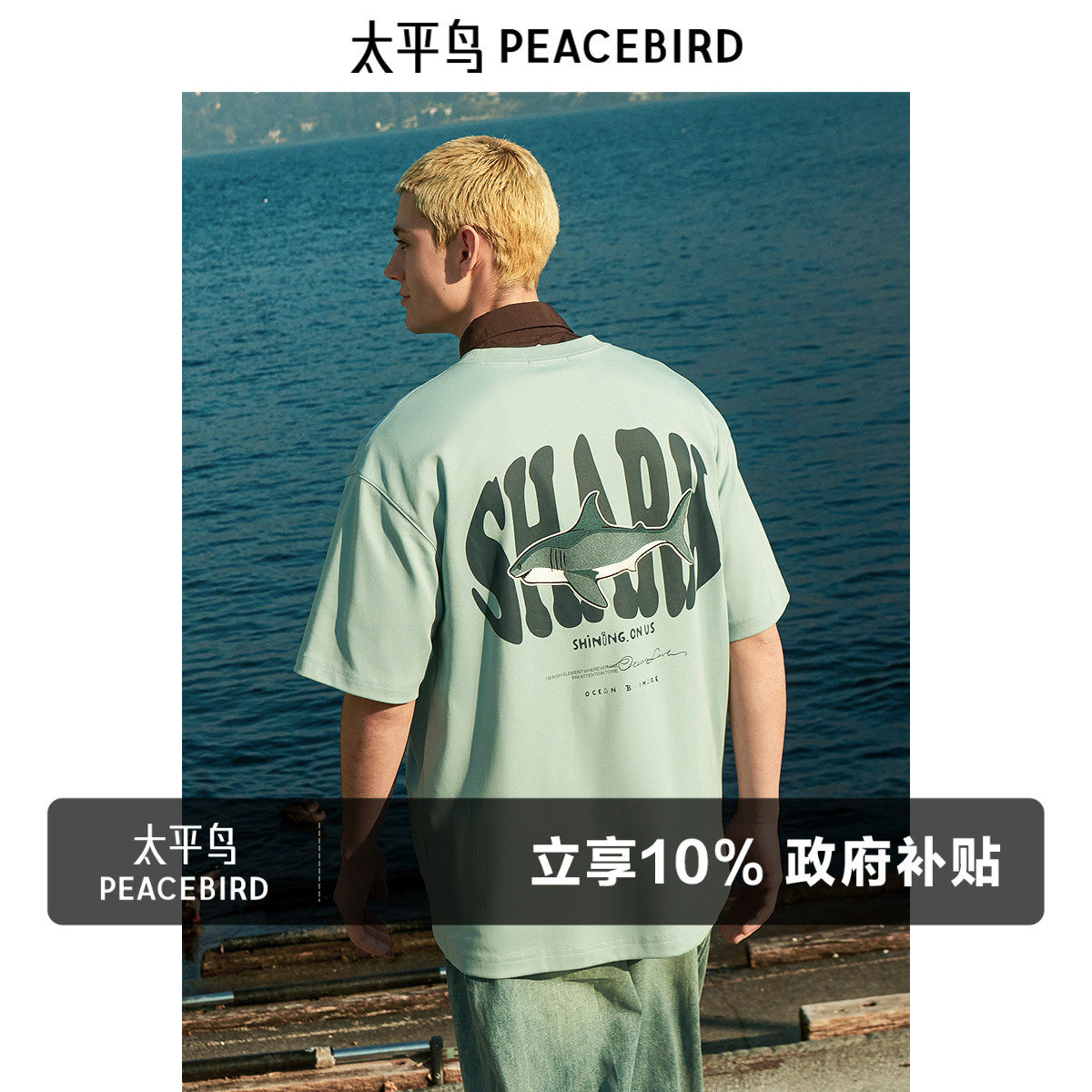 太平鸟男装 夏季刺绣短袖T恤男宽松印花潮牌美式休闲街头上衣