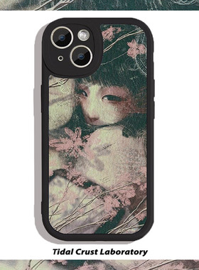 油画优雅意象画少女黑色仿小羊皮手机壳适用苹果15nova10华为p50mate60pr小米14opporeno9vivo荣耀80iPhone14