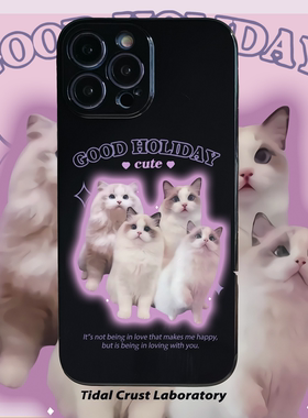 ins风卡通插画猫咪粉红亮面黑色软壳适用苹果15nova10华为p50E/mate40小米13opporeno9vivo荣耀80iPhone14