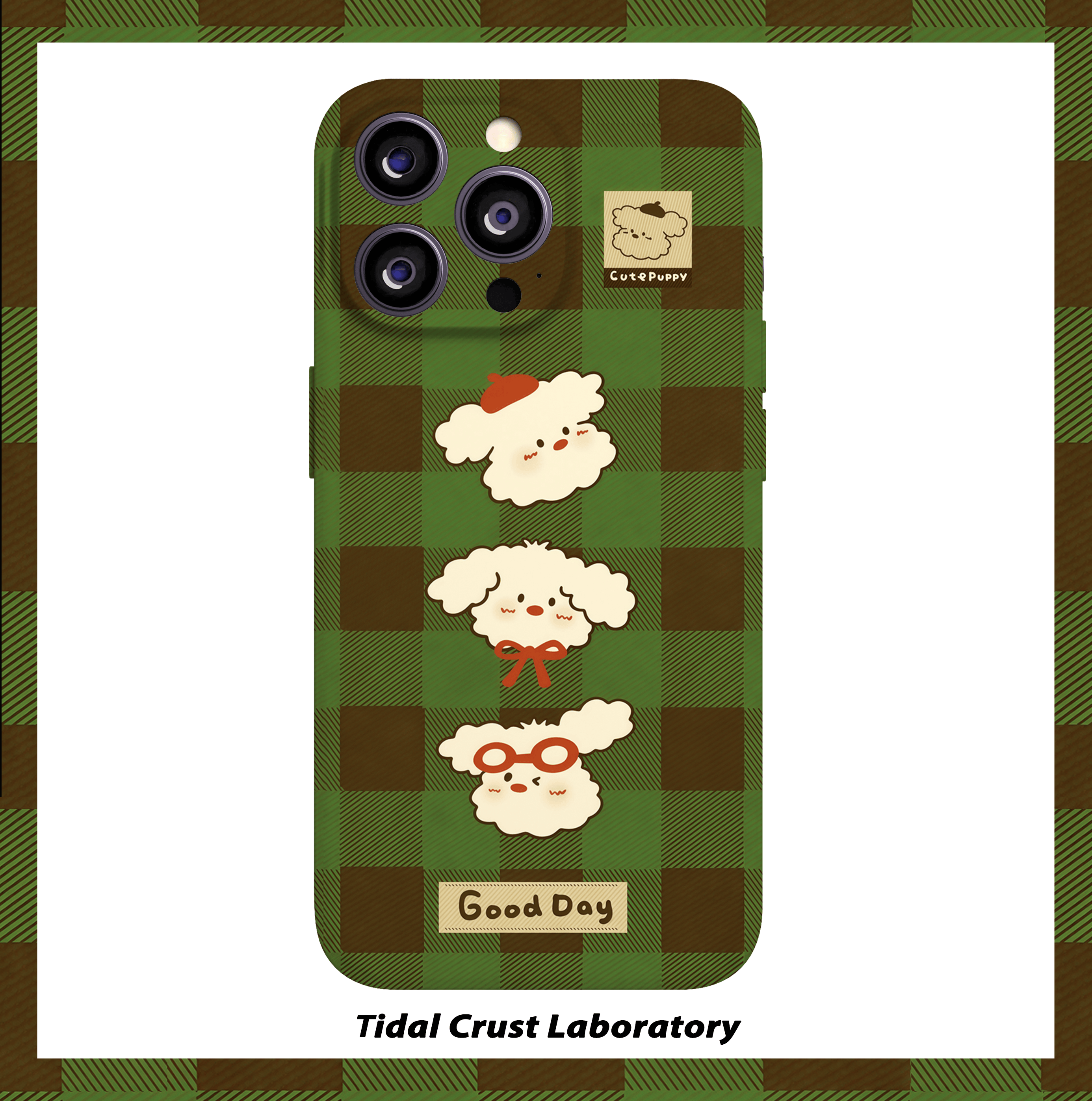可爱格纹三只小狗绿色菲林二合一手机壳适用苹果17nova14华为p70mate60小米15opporen14ovivo荣耀300iPhone16