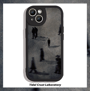 独善其身孤身走暗巷黑色小羊皮手机壳适用苹果17nova14华为p70/mate70小米15reno14vivo30荣耀300iPhone15