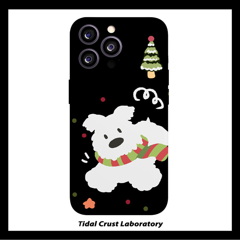 可爱开心小狗秋冬围巾菲林二合一手机壳适用苹果17nova14华为p70mate60小米15opporen14ovivo荣耀300iPhone16