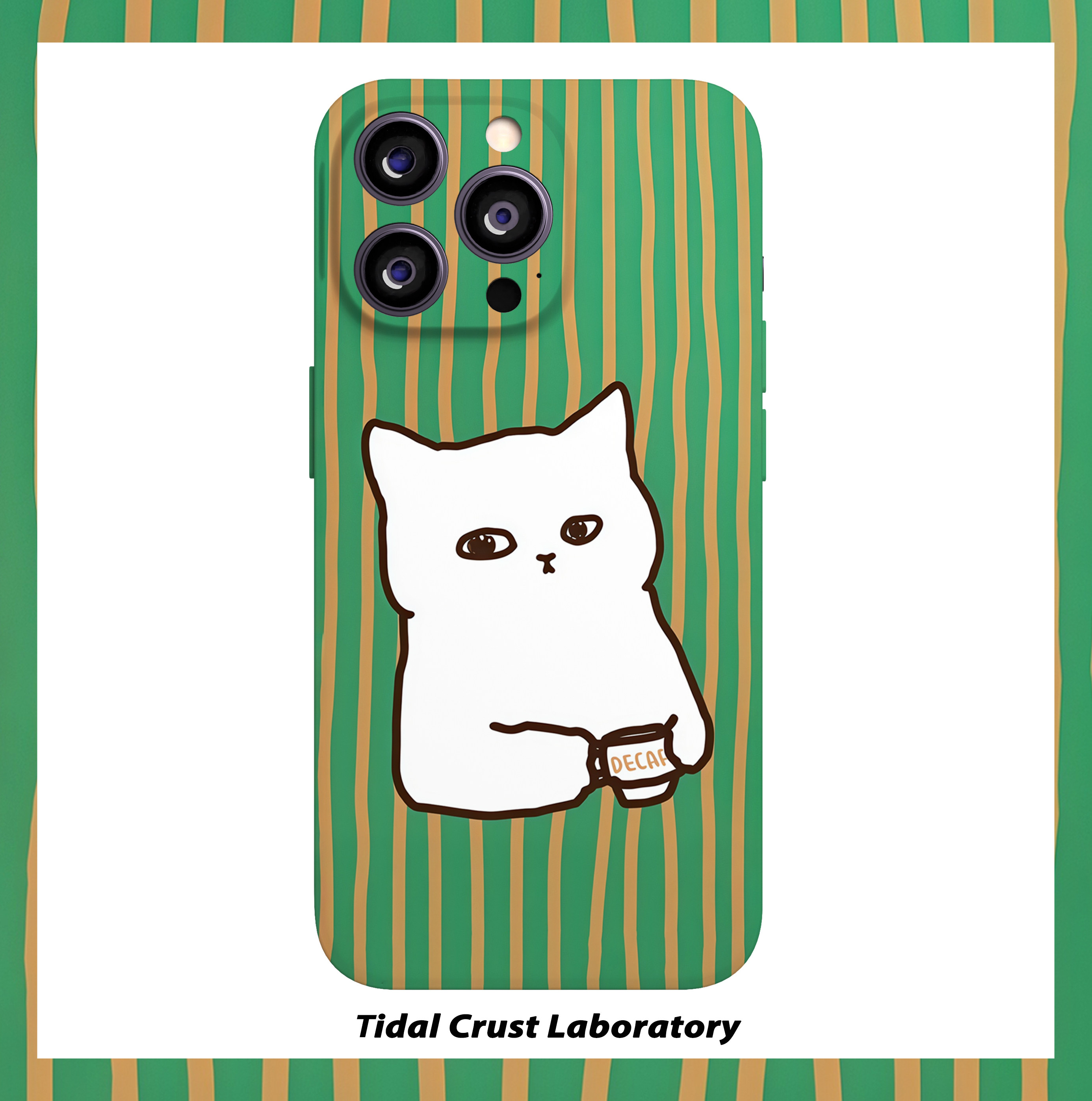 简约条纹可爱咖啡小猫菲林二合一手机壳适用苹果17nova14华为p70mate60小米15opporen14ovivo荣耀300iPhone16