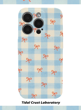 蓝色调米白格子蝴蝶结菲林二合一手机壳适用苹果17nova14华为p70mate60小米15opporen14ovivo荣耀300iPhone16