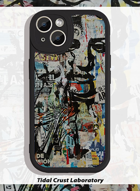 黑色小羊皮欧美涂鸦高级冷淡全包手机壳适用苹果17nova14华为p70/mate70小米15reno14vivo30荣耀300iPhone15