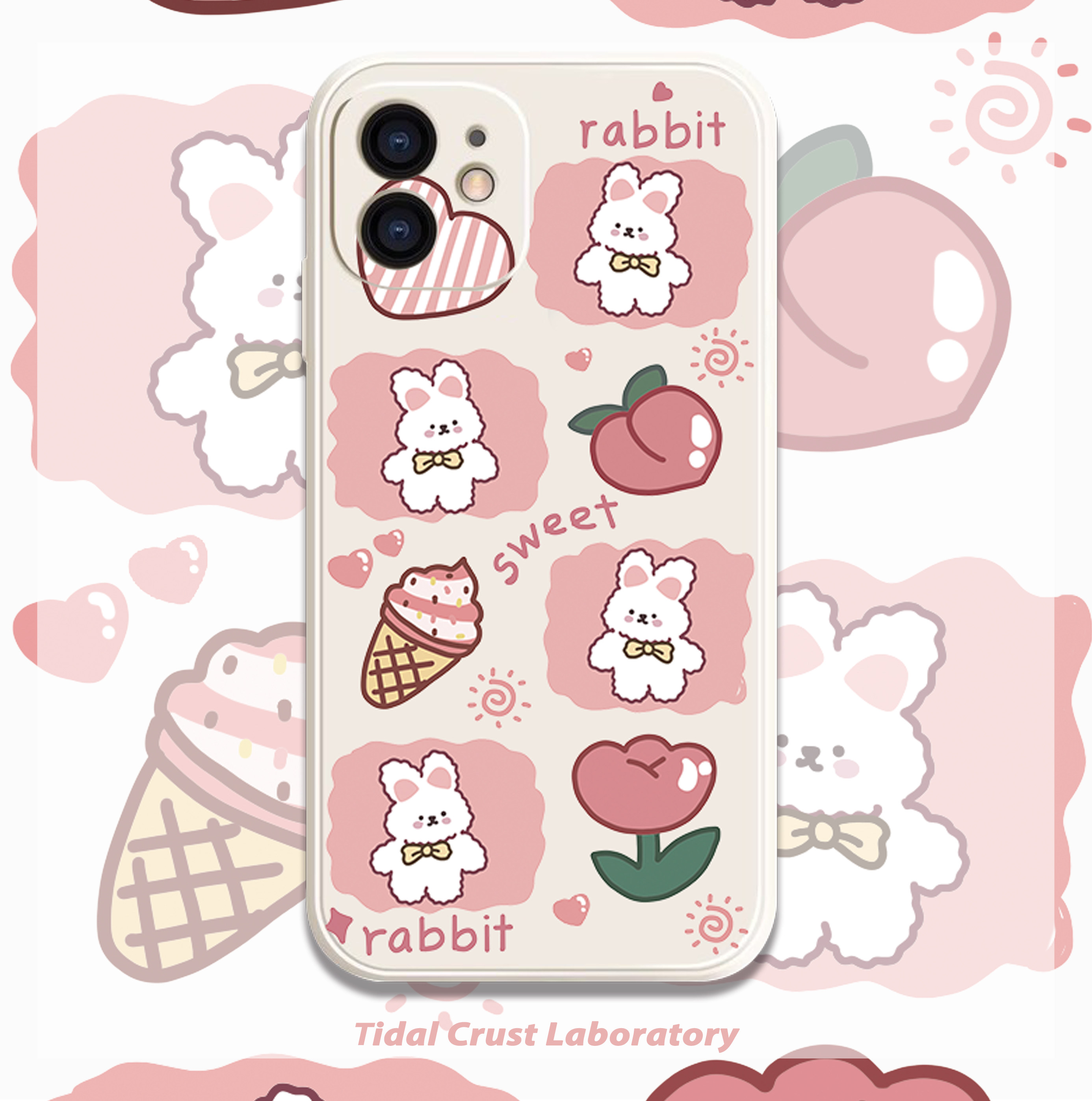 可爱兔兔粉色卡通简笔画液态硅胶手机壳适用苹果17nova14华为