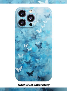 飞舞蝴蝶高级油画蓝色菲林二合一手机壳适用苹果17nova14华为p70mate60小米15opporen14ovivo荣耀300iPhone16