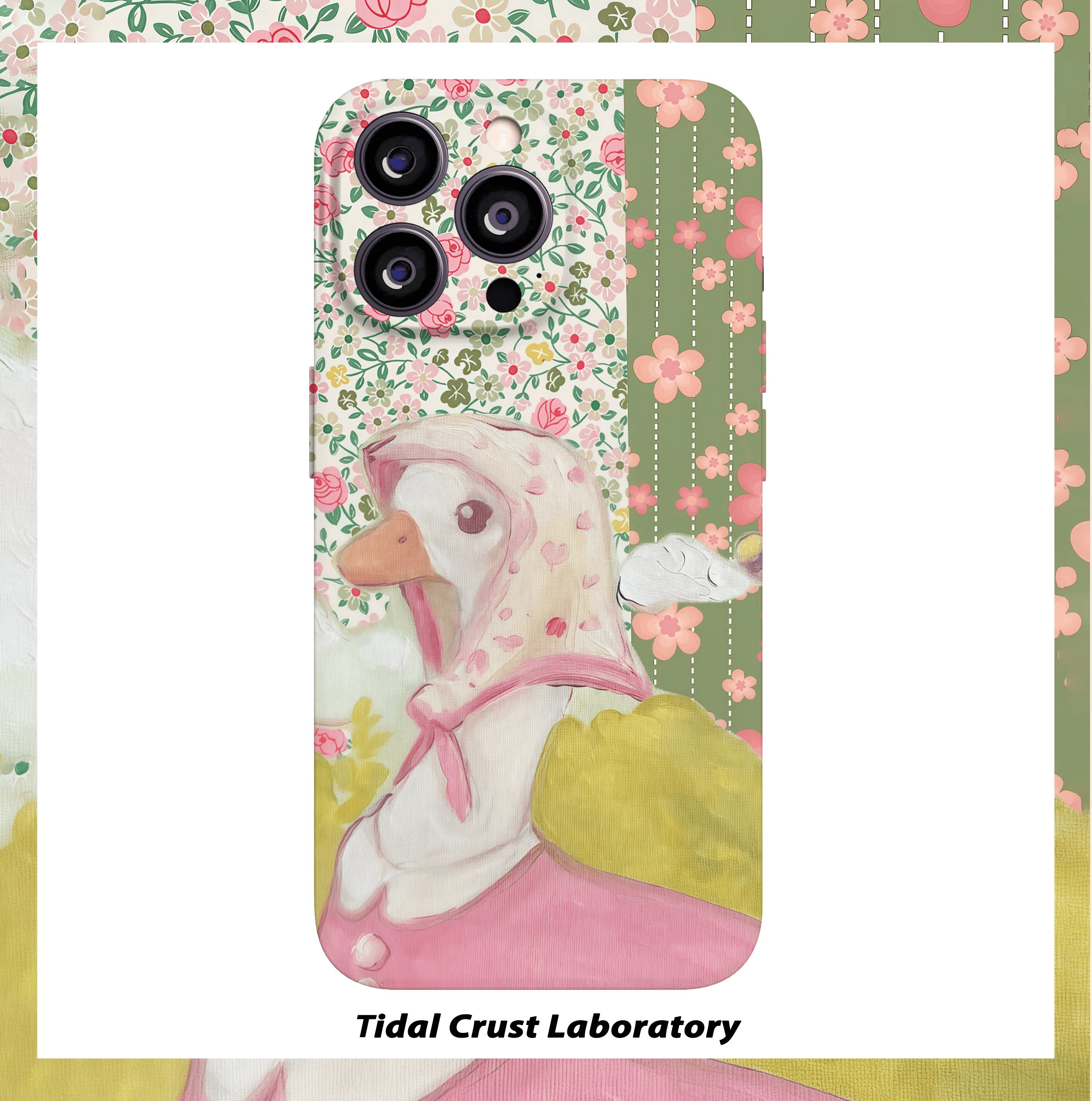 治愈碎花粉色头巾鸭鸭菲林二合一手机壳适用苹果17nova14华为